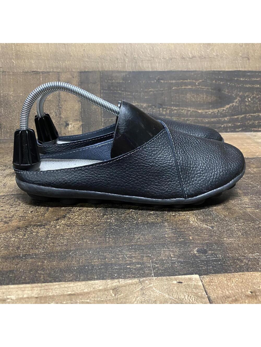 Socofy Women's Size 42 US 12 Black Leather Slip On Flats Loafers